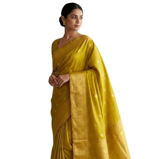 Women’s Traditional Silk Saree with Elegant Woven Design & Contrast Zari Border | Lightweight Festive & Ethnic Saree