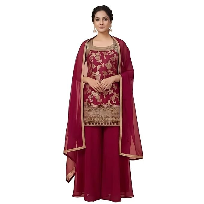Women’s Traditional Embroidered Kurta Palazzo Set with Dupatta | Stylish 3-Piece Ethnic Outfit for Celebrations & Events | Multiple Colours