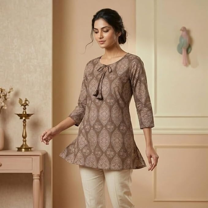 Pure Cotton Printed Kurti for Women | Ethnic Floral Buti Design Straight Kurta | Soft Breathable Casual Office Wear Traditional Kurta Top for Girls & Women
