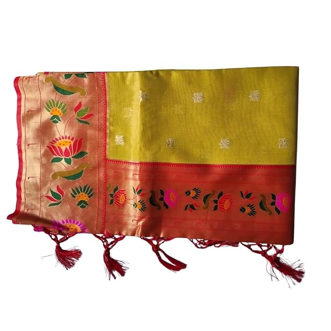 Elegant Handloom Silk Blend Saree for Women | Traditional Floral Motif Woven Border Saree with Rich Pallu & Tassels | Perfect for Festive, Wedding & Ethnic Wear