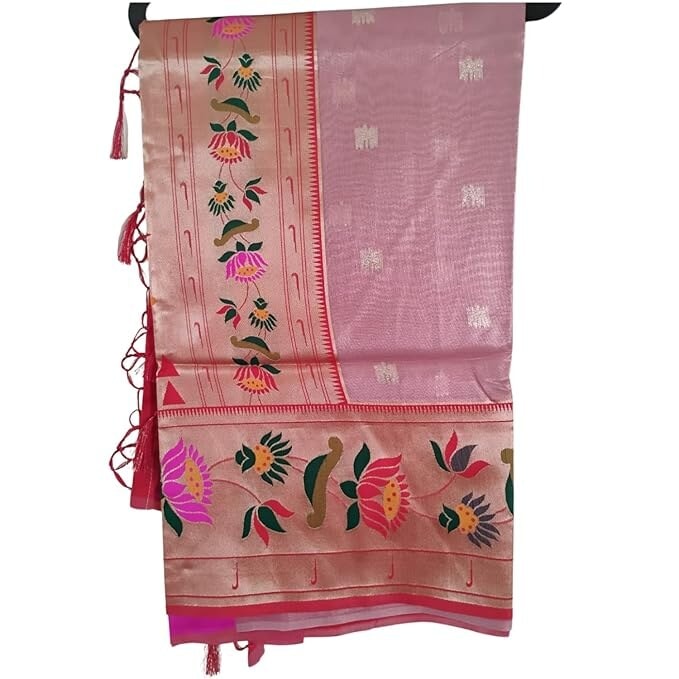 Elegant Handloom Silk Blend Saree for Women | Traditional Floral Motif pink  Woven Border Saree with Rich Pallu & Tassels | Perfect for Festive, Wedding & Ethnic Wear