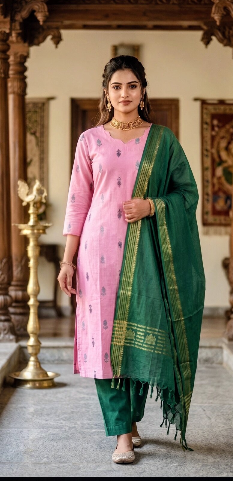 South Cotton Handloom 3 Pc Set -  SC2-PINK