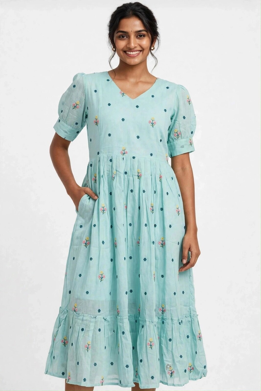 MAL COTTON FROCK -AQUA BLUE